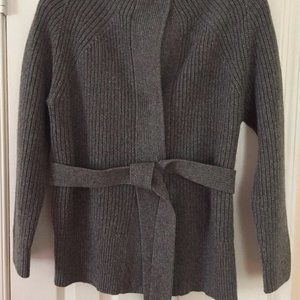 Lafayette 148 New York Gray Wool/Cashmere Ribbed Cardigan Women Size L N…